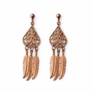 Copper Dreamcatcher Feather Dangle Earrings Boho
